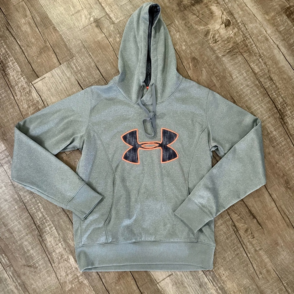 Under Armour ColdGear Hoodie Womens Medium Gray Storm Semi-Fitted Pocket Sweatsh